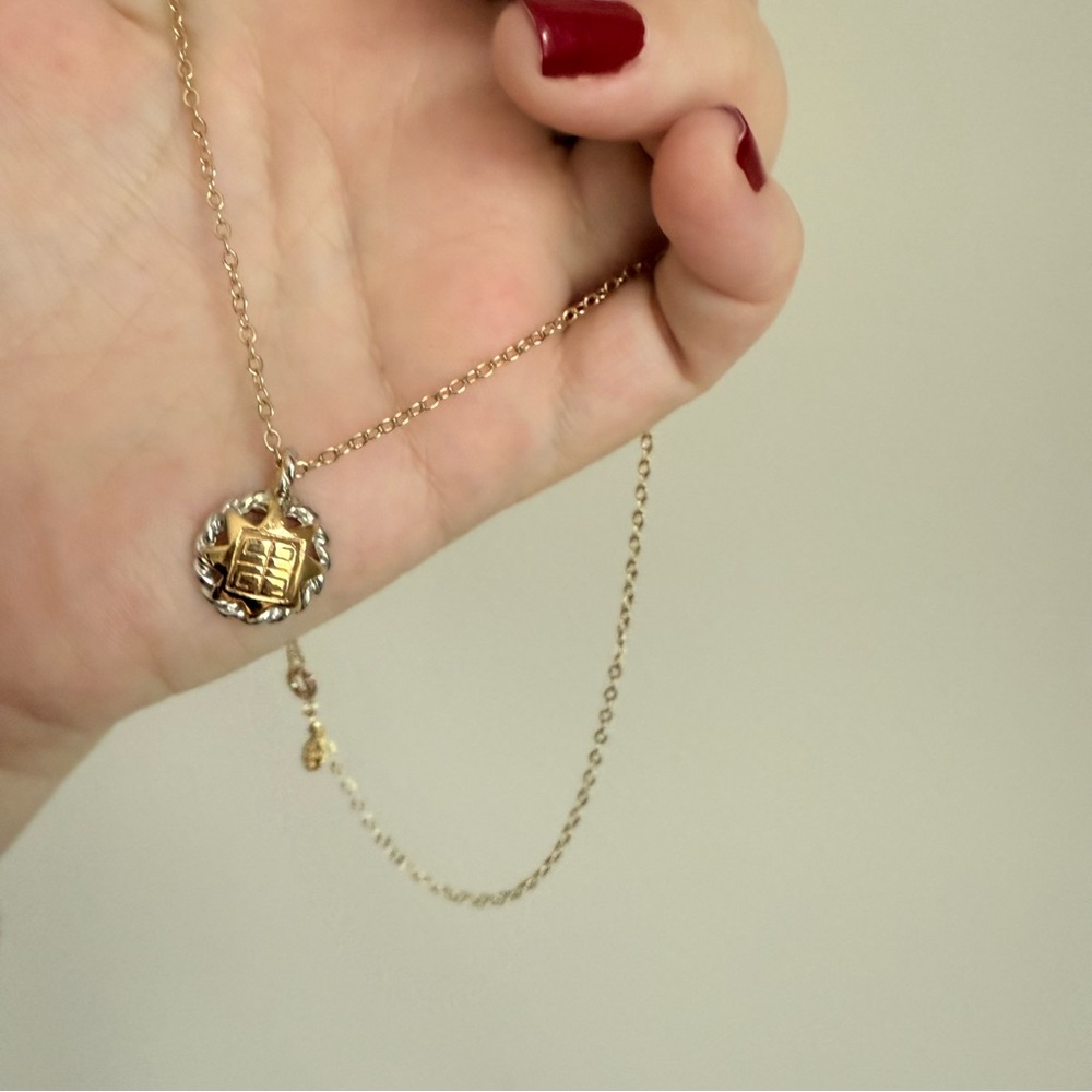Vintage Givenchy Necklace Gold Sun With Silver Rope Pendant, 15"